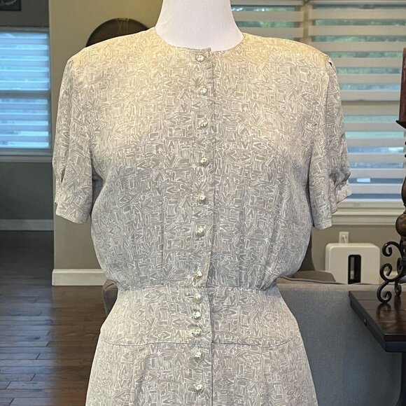 Liz Claiborne Dress 8 Petite VTG 90's Shoulder Pads Button Front Wide Waistband - Picture 3 of 16